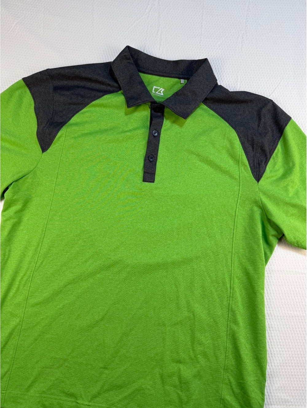 Cutter & Buck CB DryTec Men's Large Green Colorblock Golf Polo Shirt UPF 50+